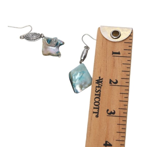 Vintage Iridescent Pearl Mother of Pearl Shell Necklace & Earring Set White Blue - Picture 9 of 12